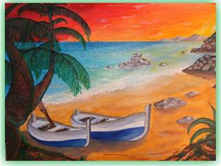 Barcas andaluzas en el caribe Acrylic Canvas Landscaping