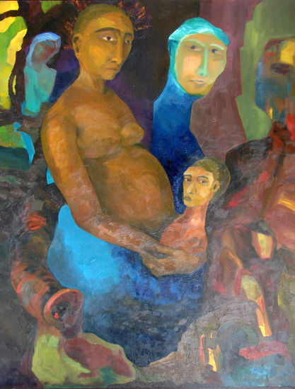 Maternidad Criolla Óleo Tabla Otros