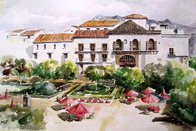 Marbella, Plaza naranjos. Acuarela Papel Paisaje