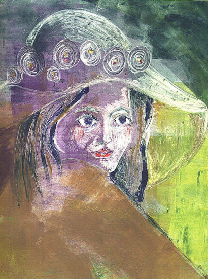 Mujer con sombrero violeta Monograbado