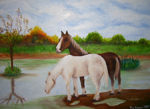 caballos Óleo Tabla Paisaje