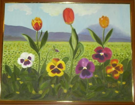 pensamientos y tulipanes Oil Canvas