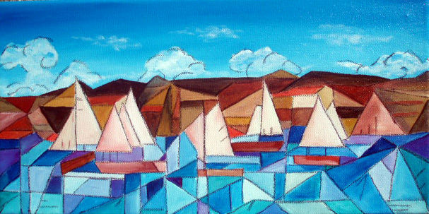 Barcos Mixed media Canvas Marine Painting