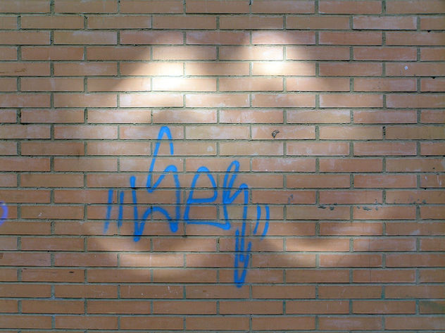 Ladrillos, graffiti y reflejo
