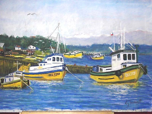 botes Pastel Papel Paisaje