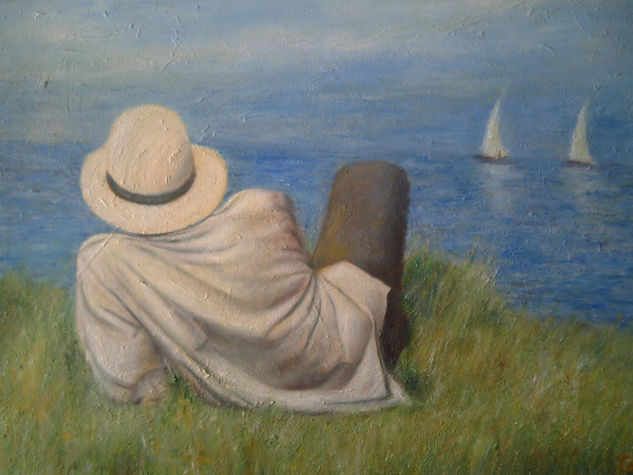 HOMBRE PENSATIVO FRENTE AL MAR Oil Canvas Landscaping