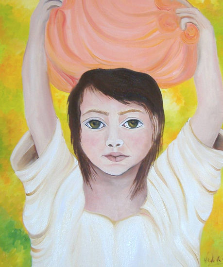 niña con cesta Oil Canvas Figure Painting