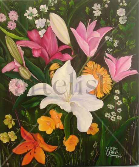 Explosion de Color II Oil Canvas Floral Painting