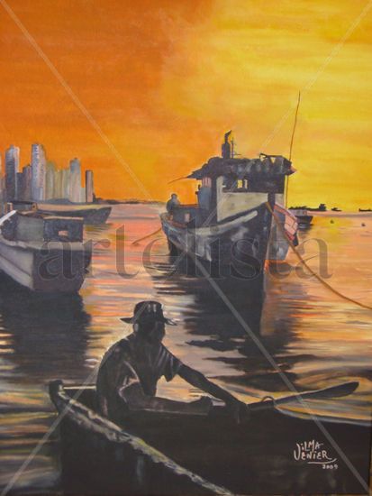 Puerto de Panamá Oil Canvas Marine Painting