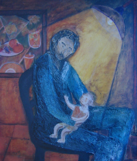 Paternidad Mixed media Panel Figure Painting