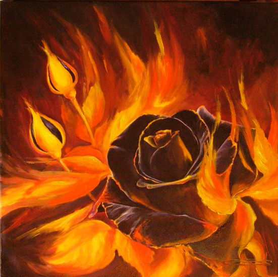 Black rose. Oil Canvas Floral Painting