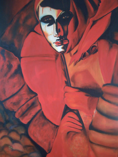 Máscara en rojo Oil Canvas Figure Painting