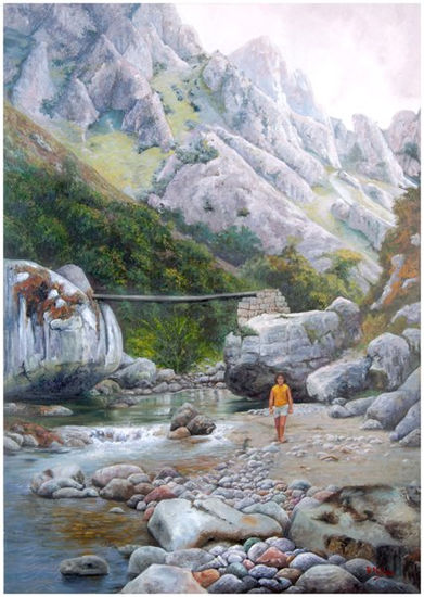 niña y los picos de europa Oil Canvas Landscaping