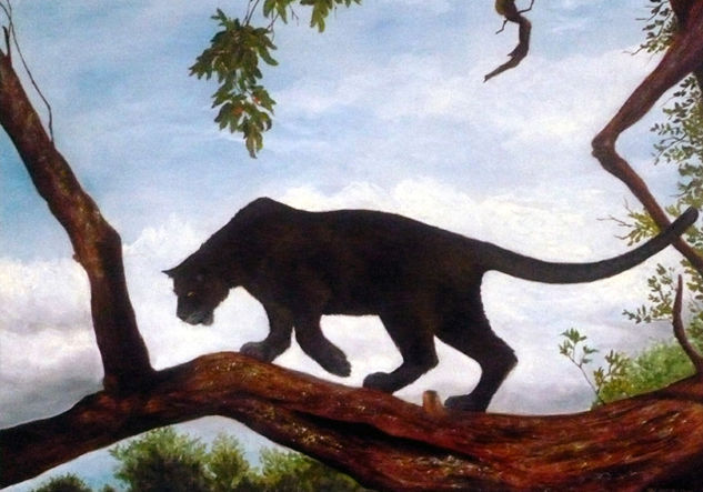 Pantera sobre el arbol Oil Canvas Animals