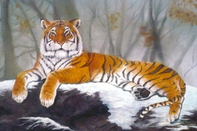 Tigre en la nieve Oil Canvas Animals