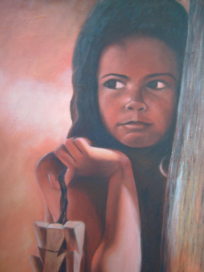 Niña centroamericana Oil Canvas Portrait