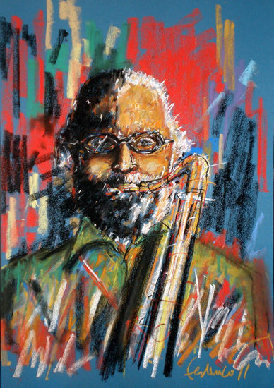 Saxofonista de jazz Pastel Paper Portrait