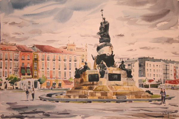 Monumento a Cristobal Colon, Plaza de Colón - Valladolid Acuarela Papel Otros