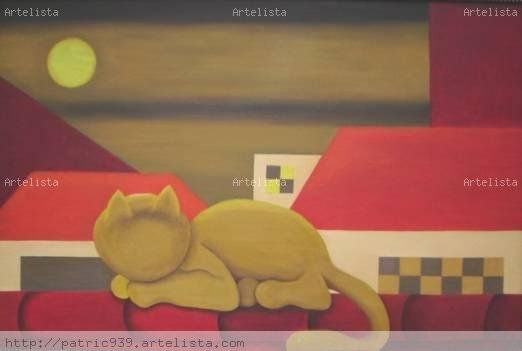 gato en el tejado Oil Canvas Landscaping