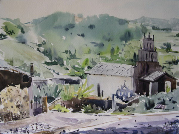 Santalla , Lugo Acuarela Papel Paisaje