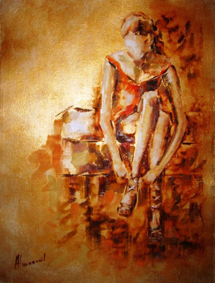 Atándose las zapatillas Oil Paper Figure Painting