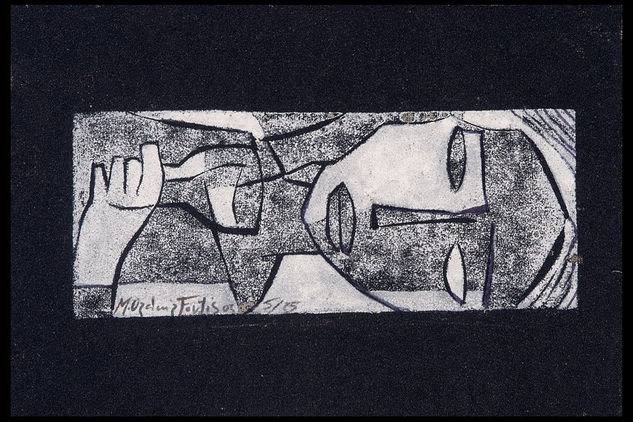 Mujer con copa II Linocut