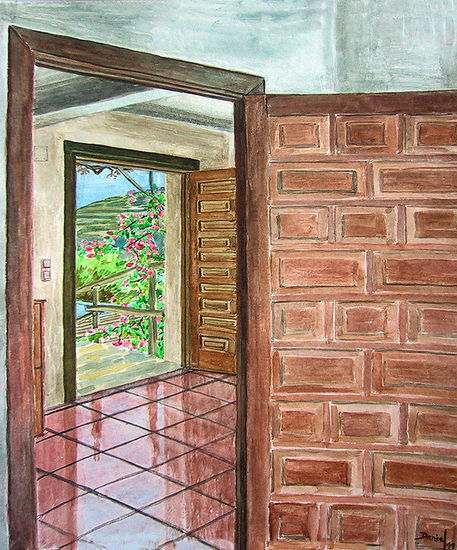 Interior con dos puertas abiertas Watercolour Paper Floral Painting