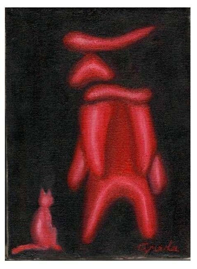 225.PERSONAJE Y GATITA,1999 Oil Textile Figure Painting