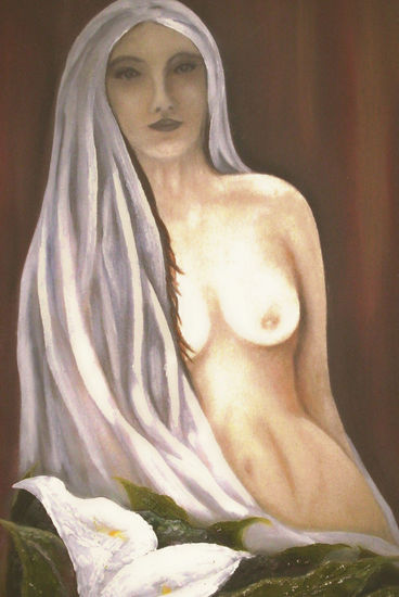 Mujer y calas. Mixed media Canvas Nude Paintings