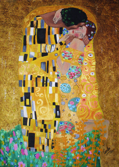 El Beso de Klimt Acrylic Canvas Figure Painting