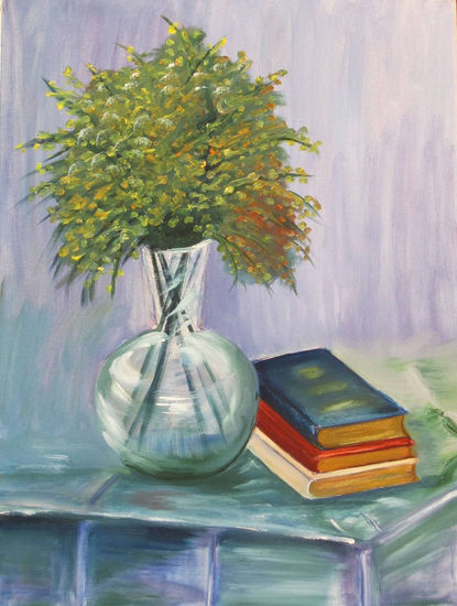 Flores y libros Oil Canvas Still Life Paintings