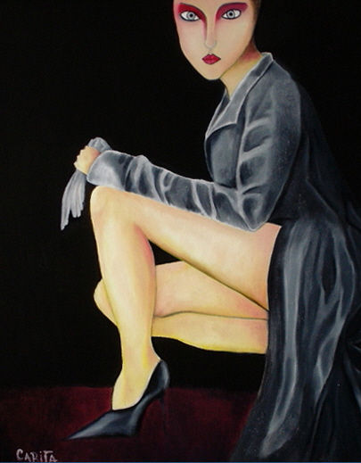 She Knows Where To Hide in the Dark Oil Canvas Figure Painting