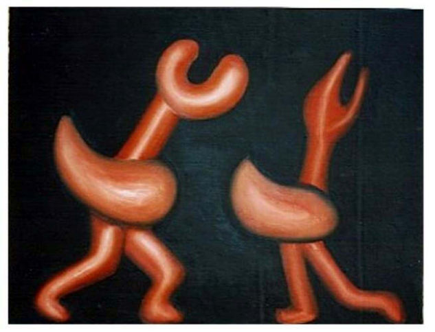 245.LA  DISCUSIÓN,1999 Oil Textile Figure Painting