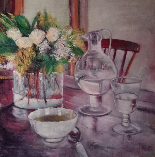 interior con flores 2008 Oil Canvas Still Life Paintings