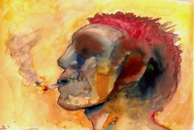 Homo-Fumatorius Watercolour Paper Portrait