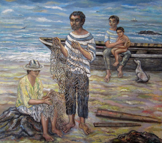 Pescadores Óleo Tela Figura