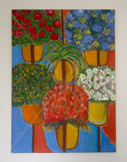 macetas con flores Oil Canvas Floral Painting