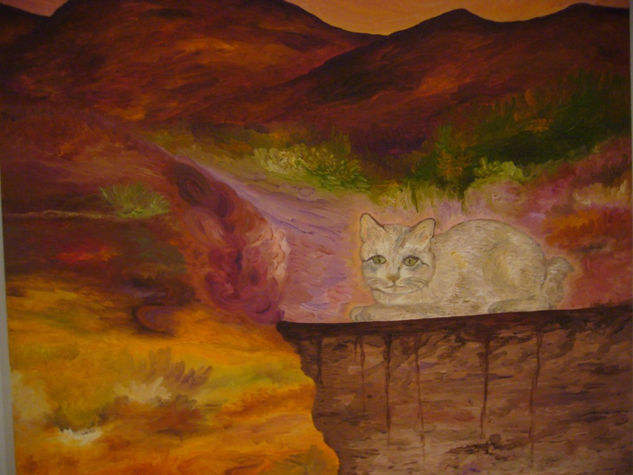 más allá del gato Oil Canvas Landscaping