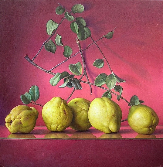 MEMBRILLOS SOBRE ROJO Oil Canvas Still Life Paintings