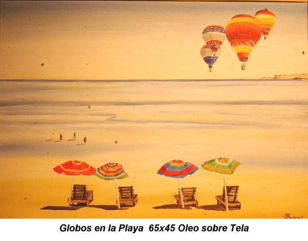 Globos en la playa Óleo Lienzo Paisaje