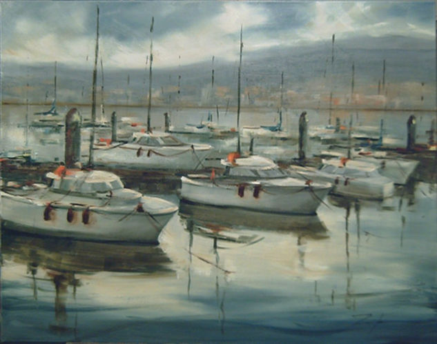 VELEROS EN GETXO Oil Canvas Marine Painting