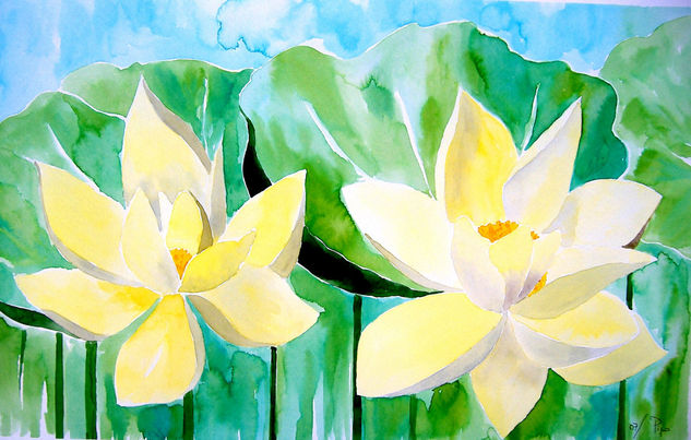 dos nenufaros Watercolour Paper Floral Painting