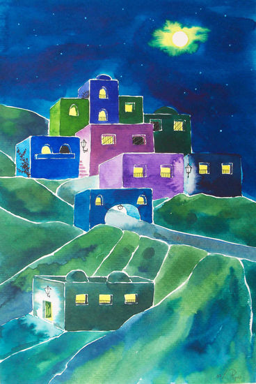 pueblo de noche Watercolour Paper Landscaping