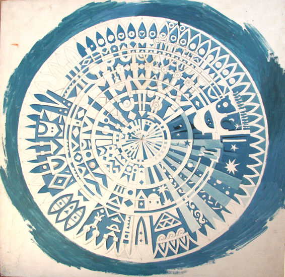 mandala azul Óleo Tabla Otros