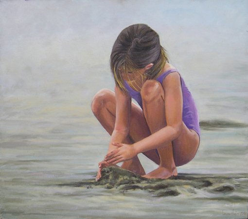 Niña en la playa Oil Canvas Landscaping