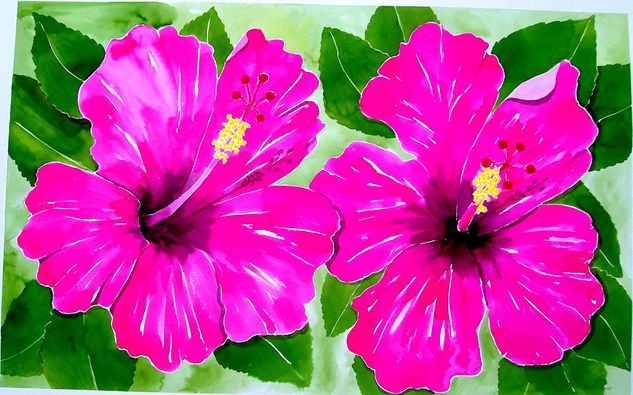 dos hibiscos - vendido Acuarela Papel Floral