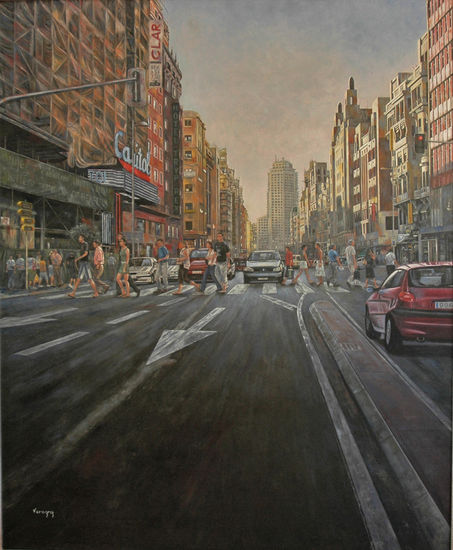 Agosto en la Gran Vía Oil Canvas Landscaping