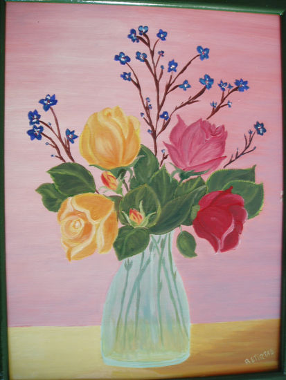 rosas en vaso de cristal Oil Panel Floral Painting