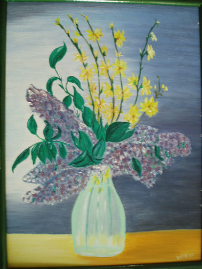 lilas y flores del campo Oil Panel Floral Painting