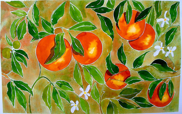 naranjas Acuarela Papel Floral